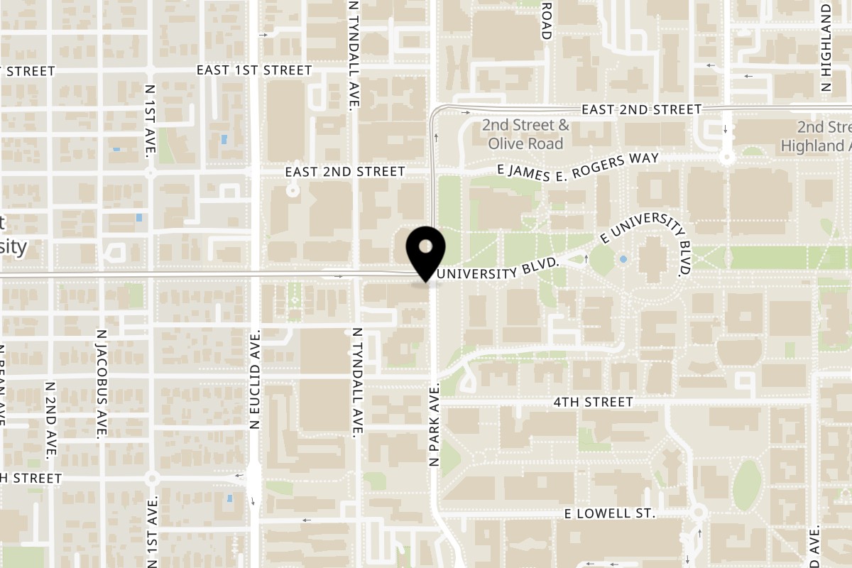 Map showing the location of Tuk Tuk Express on 994 E University Blvd in Tucson